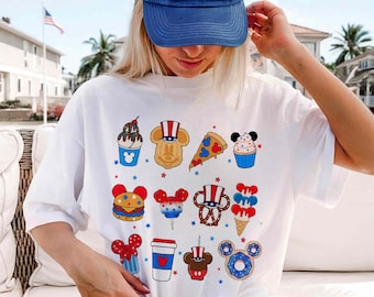 Disney 4th of July Snacks T-shirt, Patriotic Mickey Food Tee, Red White Blue Ice Cream Pretzel Donut, Independence Day Gift, Disneyland Trip