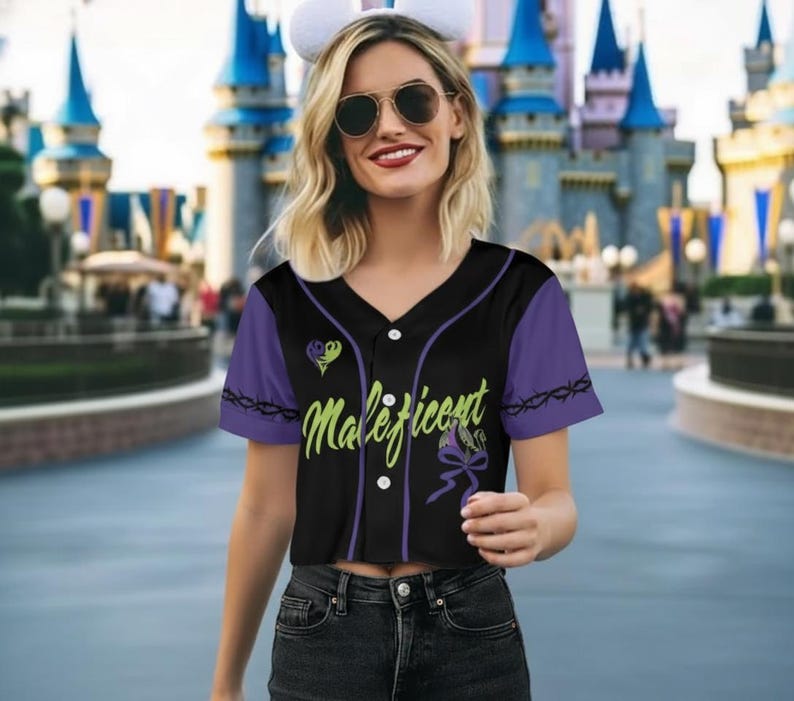 Maleficent Crop Top Baseball Jersey, Disney Sleeping Beauty Coquette Bow Cropped Shirt, Disneyland Villains, Disney Baby Tee Baseball Fans image 3