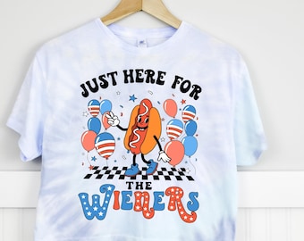 Funny 4th of July Baby Tee, Just Here For The Wieners Hotdog Cropped Shirt, Patriotic Party in the USA Cropped Tank Top, Independence Day