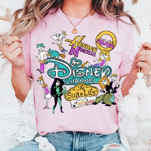 Disney Channel Cartoon Group Character Shirt, Hannah Montana Lizzie Kim Possible Suite Life Phineas Ferb Tee, Disneyland Family Trip 2025