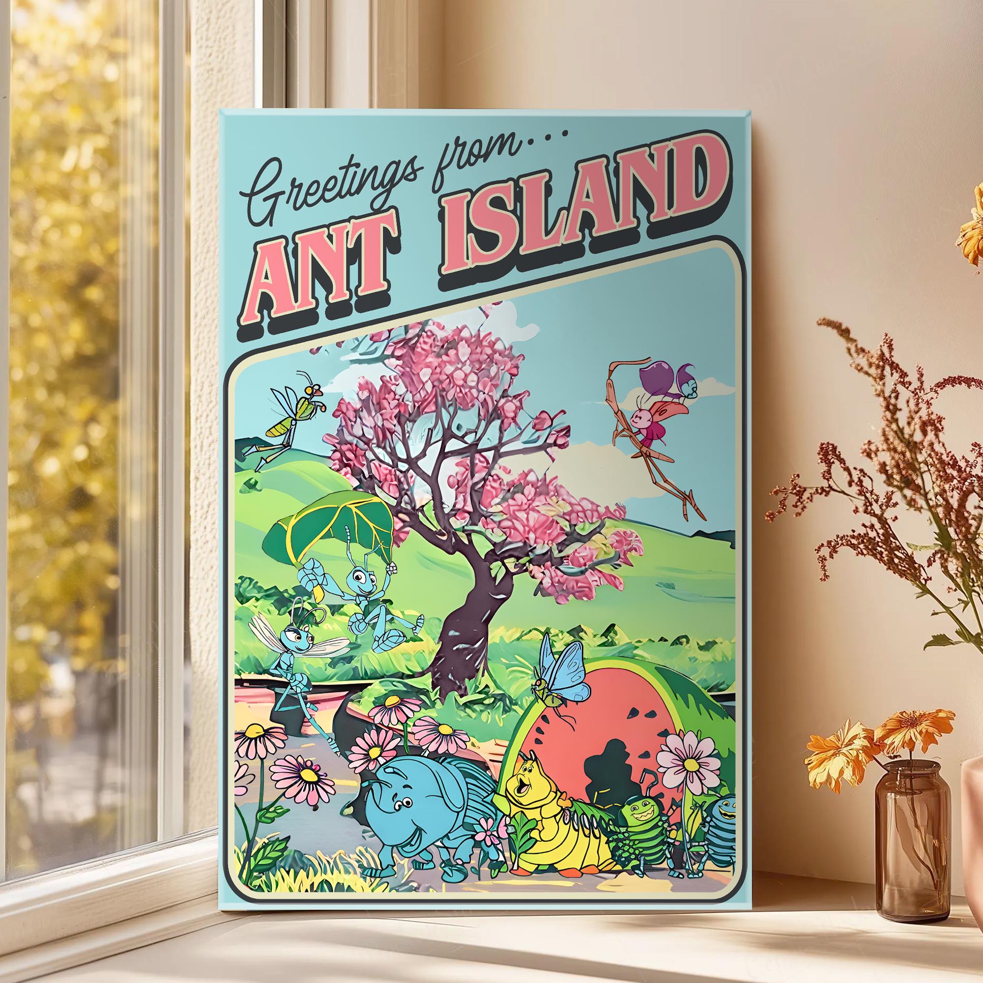 Discover Ant Island Poster, Disney A Bugs Life Canvas Wall Art, Heimlich Butterfly Wall Decor, Pixar Bug Movie Room Poster, Disney Home Decor