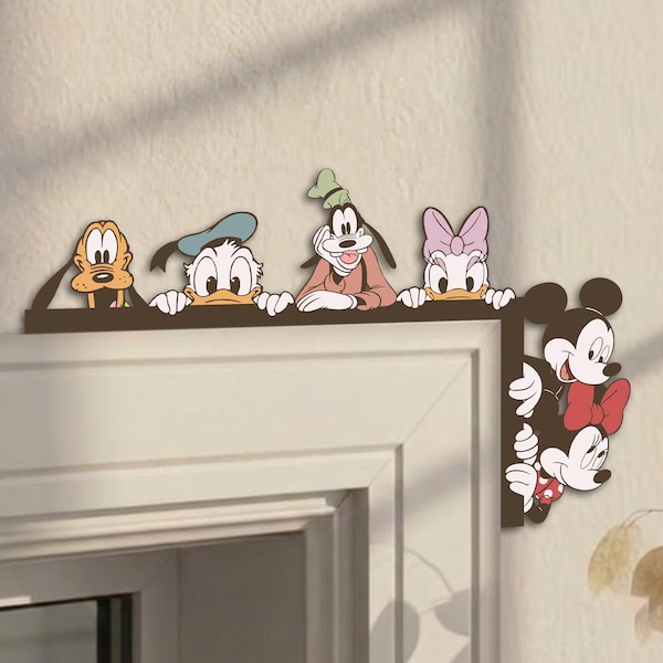 Disney Mickey And Friends Door Corner Sign, Mickey Minnie Daisy Donald Pluto Goofy Wooden Door Topper, Disney Home Decor, Kid Room Decor