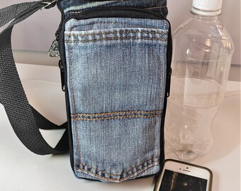 WanderFull Original HydroBag | Quilted Water Bottle Holder With Strap | Tote Bottle Carrier Crossbody Bag With Pockets Carry 32 Oz Water Bottle Tumbler Phone Purse Shiny Brown Solid Strap