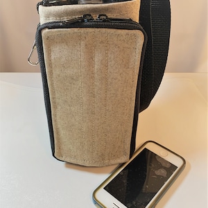 Water bottle carrier- Tan canvas with black lining