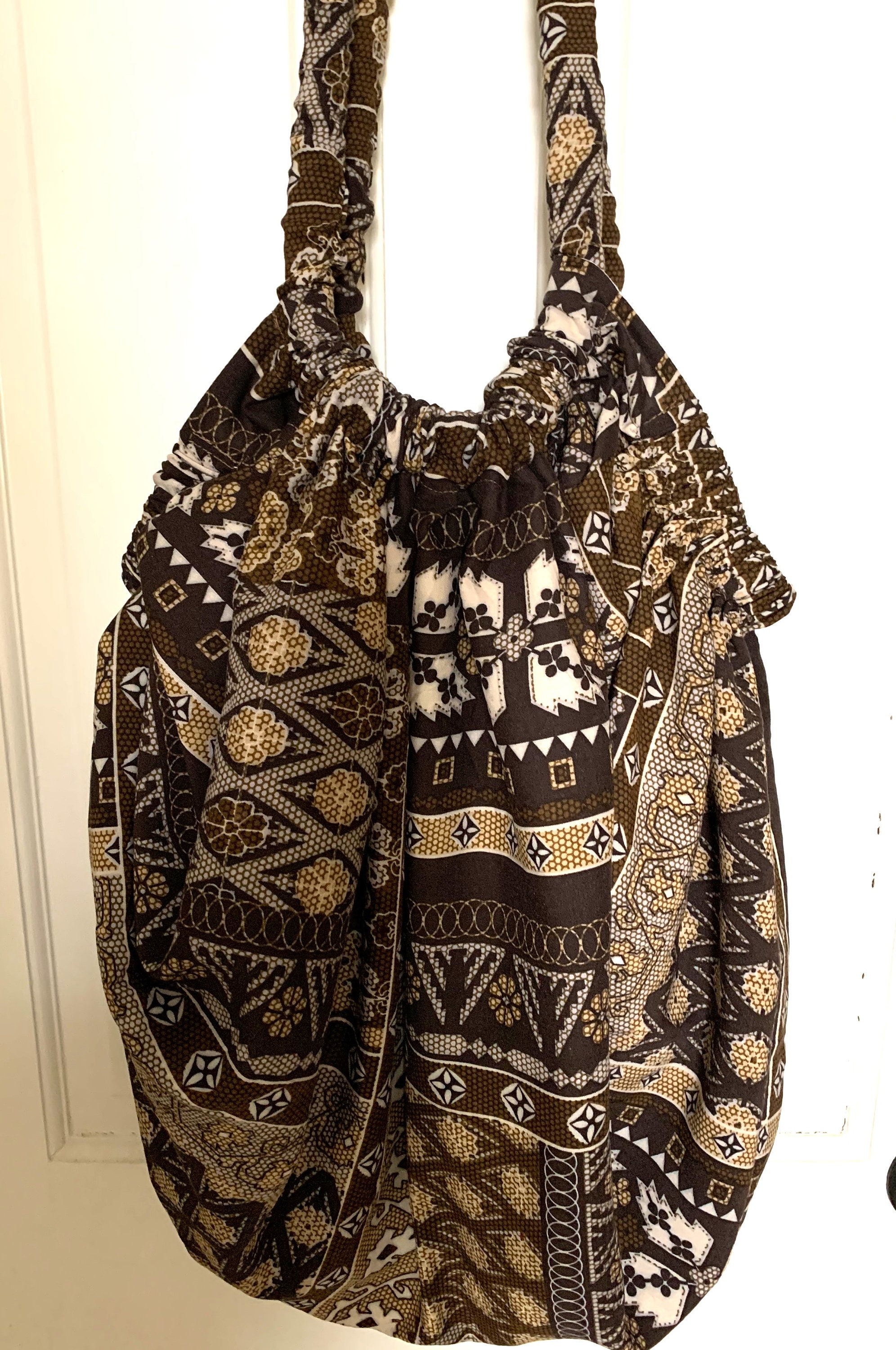 ●augustone8● [HANDMADE] WOOLLY BAG_brown Giant Hoito Bag - Brown Patchwork Print - Etsy