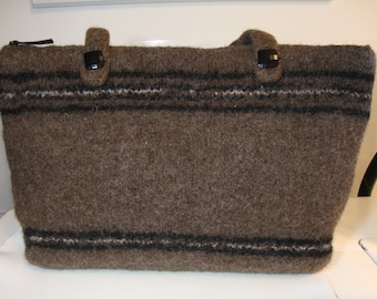 Felted laptop bag/briefcase/purse in brown and black - with lining and zipper pockets