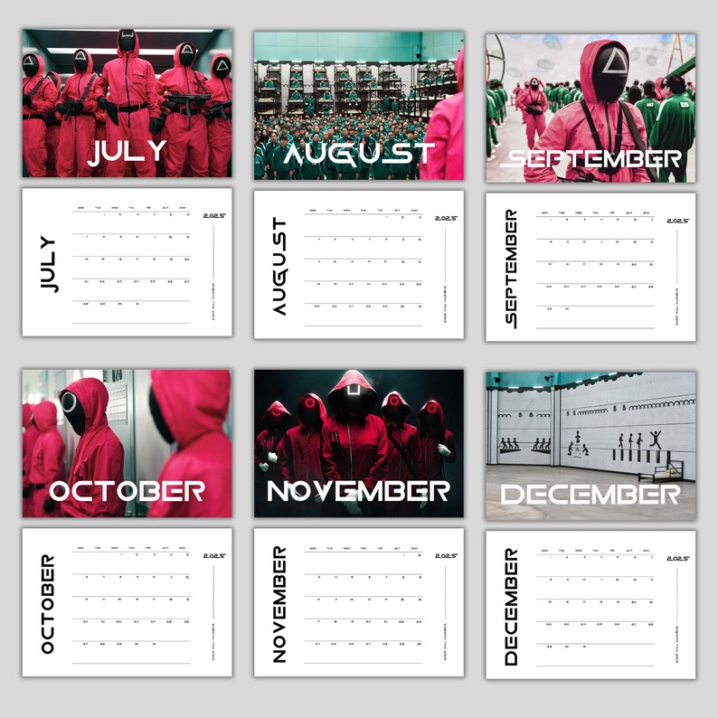 Squid Game Wall Calendar 2025, Netflix Series Theme, Unique Gift for
