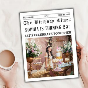 Birthday Newspaper Template, Birthday Party Invitation, Printable Newspaper, Large Newspaper For Birthday Times, Editable Announcement Canva
