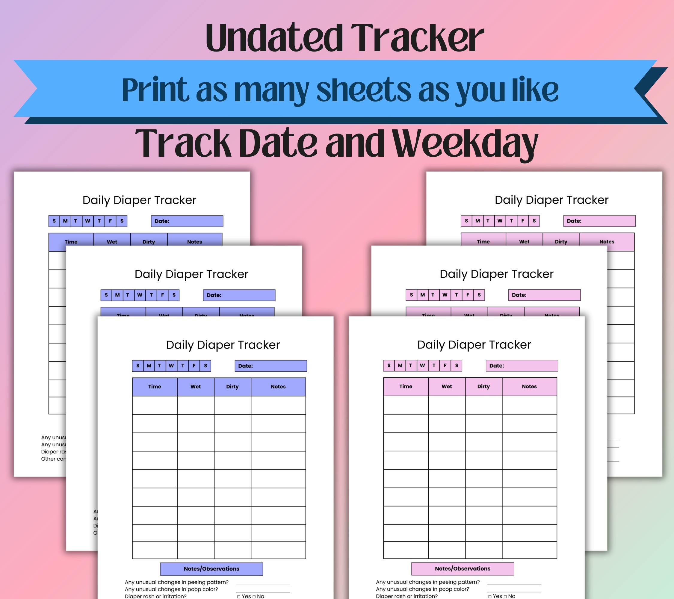 Diaper Tracker Printable, Daily Baby Diaper Changing Log, Infant Diaper ...