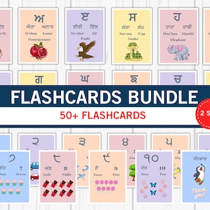 Schede didattiche dell'alfabeto punjabi per bambini, schede didattiche dell'alfabeto Gurmukhi con inglese e punjabi, regalo di scuola parentale Montessori punjabi, solo download