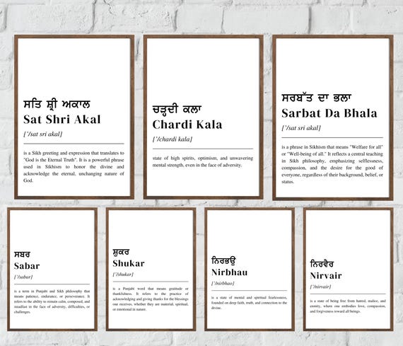 Punjabi Wall Art Set Printable, Sikh Principle Definition for Punjabi Kids, Sikh Kids Room Religious Decor, Gurbani Teaching Poster