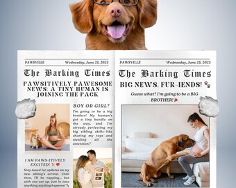 Big Sister Zeitung, Hund Baby Anzeige, große Zeitung Schwangerschaftansage, förderte zu Schwester, Hund Mama Schwangerschaft offenbaren mit Hund