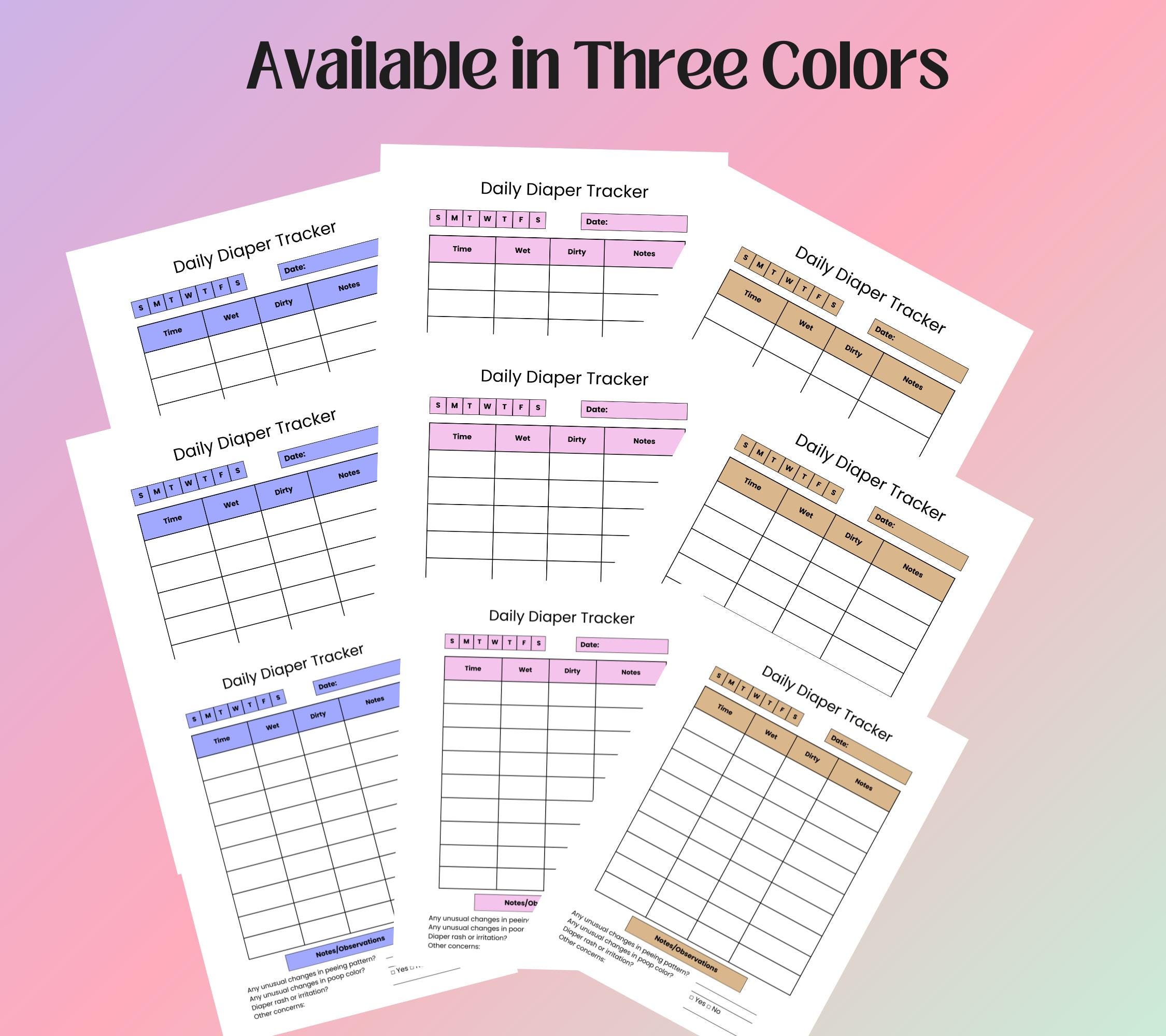 Diaper Tracker Printable, Daily Baby Diaper Changing Log, Infant Diaper ...