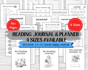 Druckbares Leseplaner Bundle A5 A4 Klassisches Buch Lesetagebuch Minimalistisch Mehrjahres-Lesetracker Journal Vorlage Bücherregal
