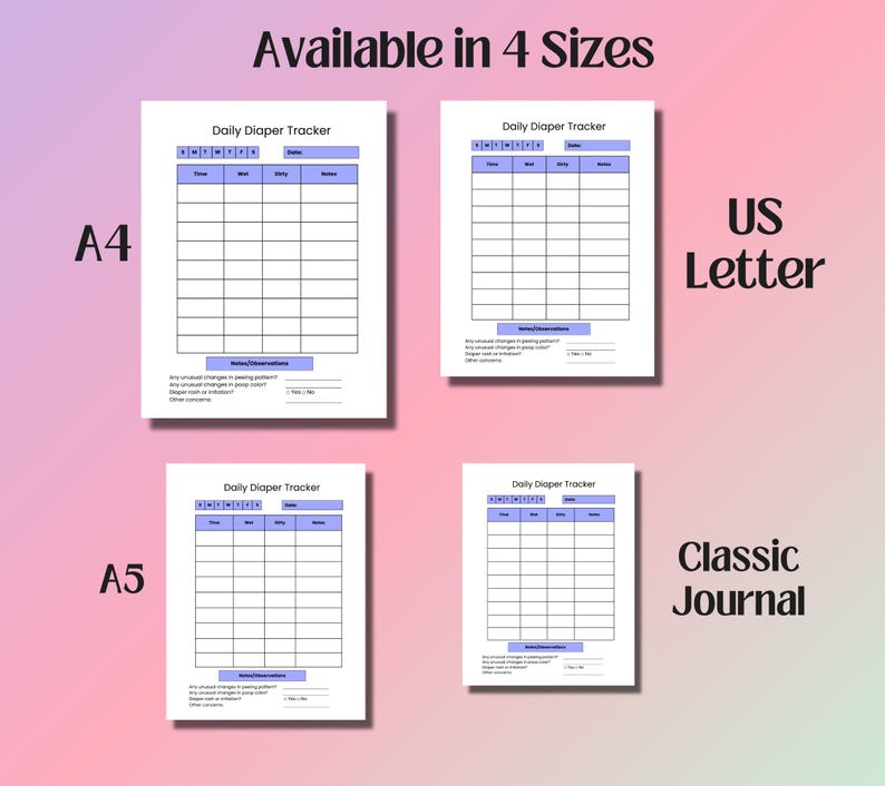 Diaper Tracker Printable, Daily Baby Diaper Changing Log, Infant Diaper ...