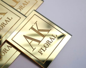 Personalized Gold Acrylic Square Mirror Tags | Laser Engraved Event Favors