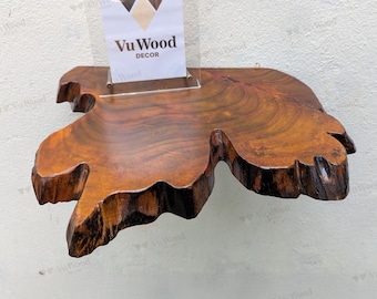 Estante flotante de madera con borde natural hecho a mano: decoración rústica de pared