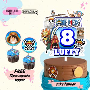 One Piece, topper per torta anime, topper per torta con nome personalizzato, topper per torta modificabili, topper per torta di compleanno per bambini, topper per torta di compleanno, topper per torta