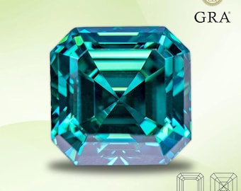 Lab-Created Green Blue D Color Moissanite Rough Stone - Ethical Diamond Alternative for Engagement Rings, Asscher Cut With GRA Certificate