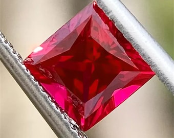 Lab Grown Pigeon Blood Red Ruby, Princess Cut Gemstone