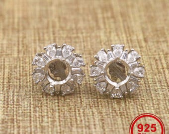 5 mm 6 mm 1 Paar Ohrhakenfassungen in verschiedenen Größen, plattiert, massives 925er Sterlingsilber, Lünette, DIY-Zubehör für Edelsteinschmuck (ED357)