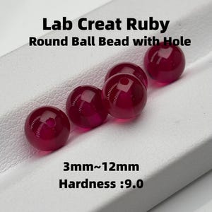 Round Ball Beads with Single Hole 3~12mm Lab-Created Ruby Loose Pigeon Blood Red Gemstone for Ring Jewelry Necklace Pendant Earring Bracelet
