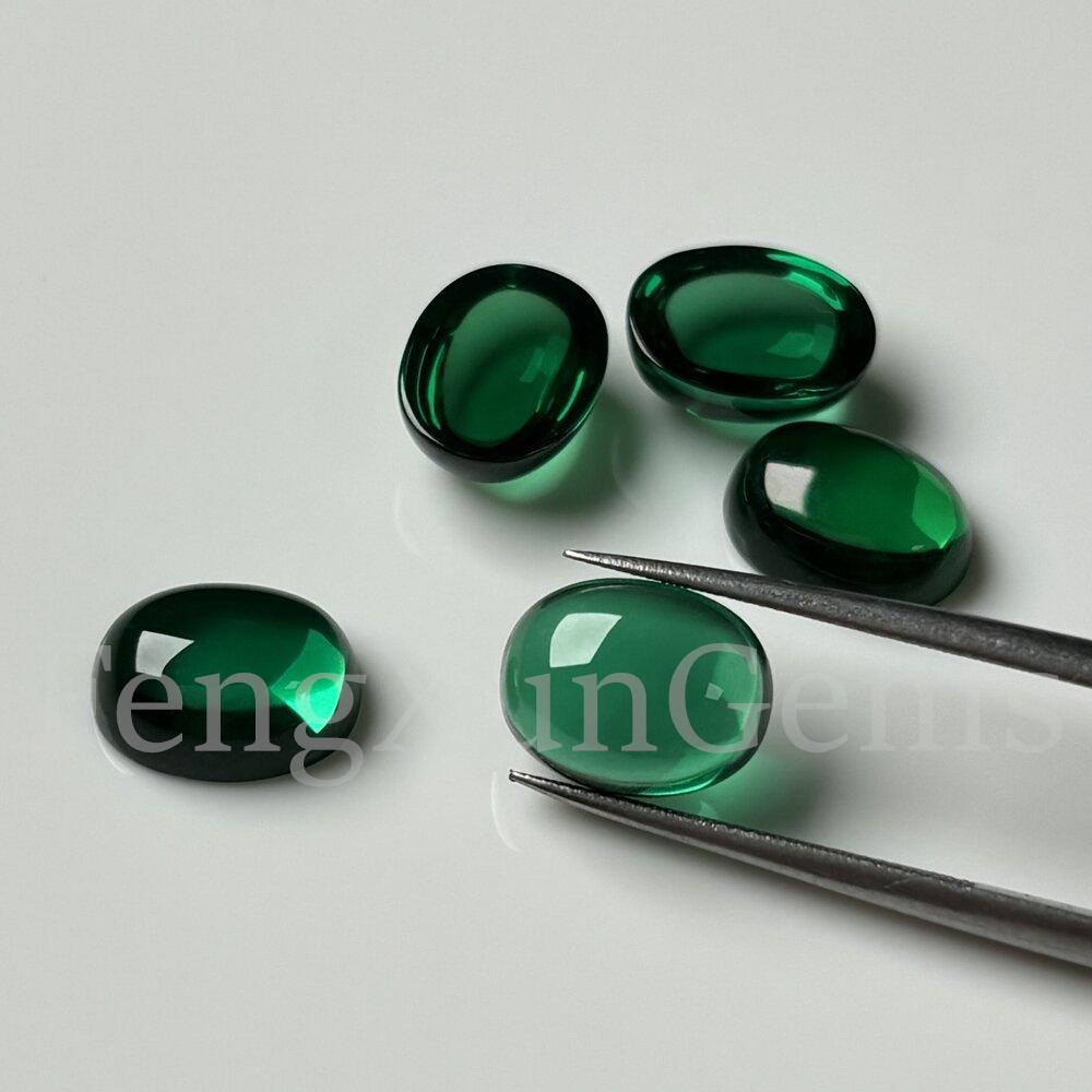 Heat resistance Synthetic Emerald Green Nano Loose Gemstone Oval Cabochon For jewelry Ring DIY
