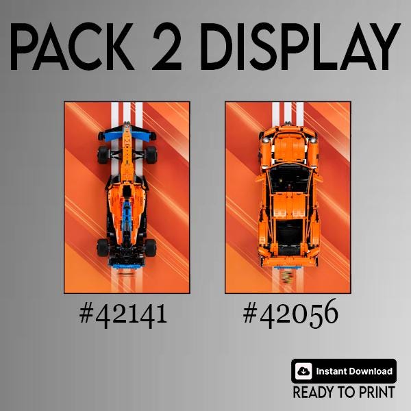 Présentoir mural LEGO pour LEGO Technic McLaren 42141 / Porsche 911 42056 Orange