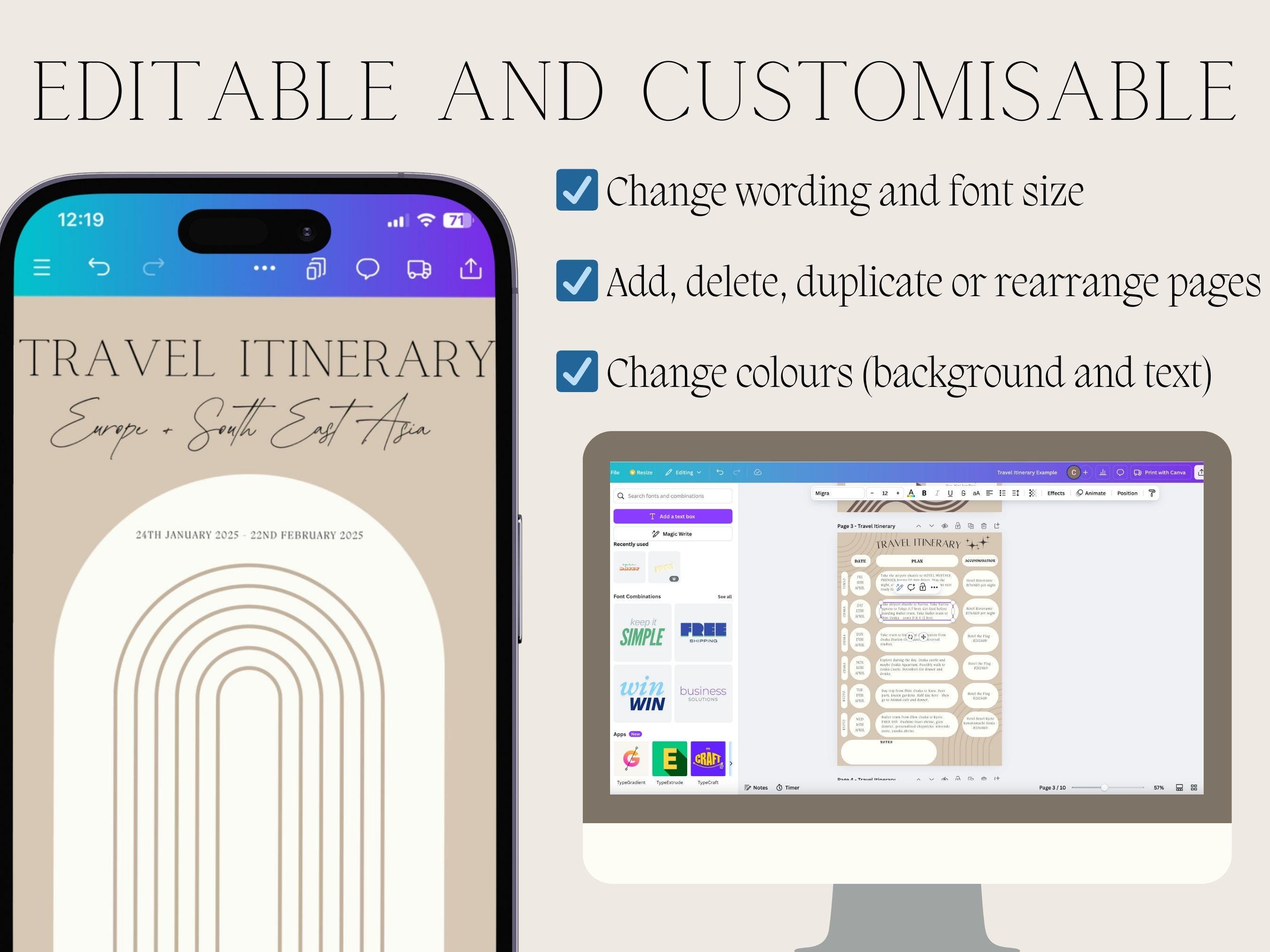 Editable Travel Itinerary Template | Customisable Trip Planner | Travel ...