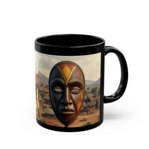 African Mask Mug, Tribal Coffee Cup, Ethnic Tea Mug, Traditional Ceramic Mug,