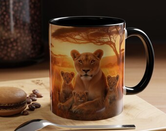 Lioness and Cubs Coffee Mug, Safari Animal Lover Gift