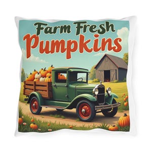 Farm Fresh Pumpkin Outdoor Pillows, Autumn Decor, Fall Throw Pillow, Thanksgiving Couch Cushion, Harvest Home Decoration