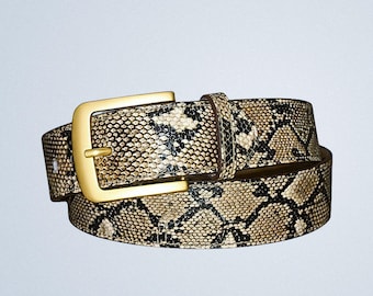 Sand Python Leather Belt Snake Golden Buckle Belt
