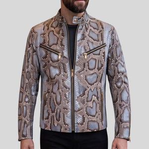 Leren Python-jas heren | Caferacer met slangenleer reliëf | Moto-pasvorm met 3D-textuur