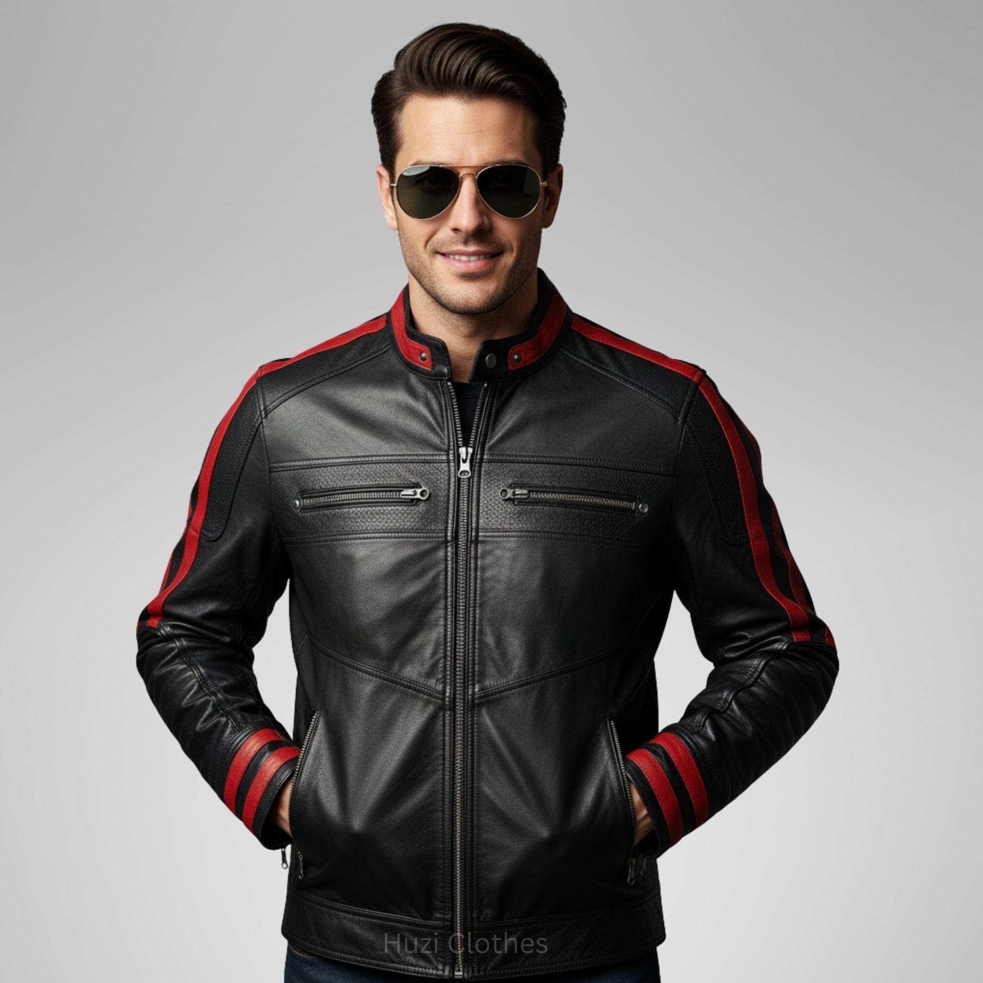 Leather Jacket Red Stripes