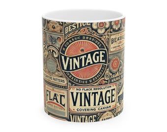 Retro Vintage Ceramic Coffee Mug - 11oz Tea Cup