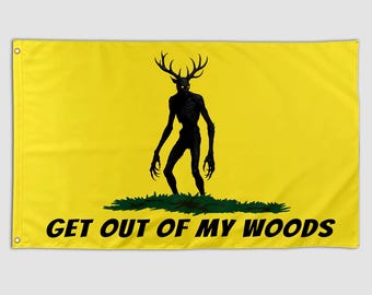 Funny Flag Get Out Of My Woods Cool Meme Flag Banner 3X5 Ft College Dorm Room Guys Bedroom Mancave Frat Girls Wall Hangings