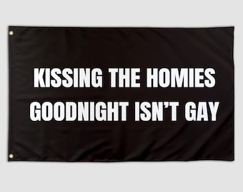 Funny Flag Kissing The Hommies Goodnight Cool Meme Flag Banner 3X5 Ft College Dorm Room Guys Bedroom Mancave Frat Girls Wall Hangings