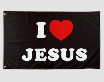 Funny Flag I Love Jesus Cool Meme Flag Banner 3X5 Ft College Dorm Room Guys Bedroom Mancave Frat Girls Wall Hangings Black