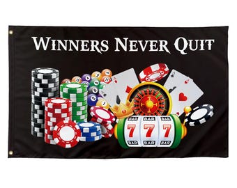 Winners Never Quit Flag | Funny Meme Banner, Man Cave Decor (3x5 Ft)