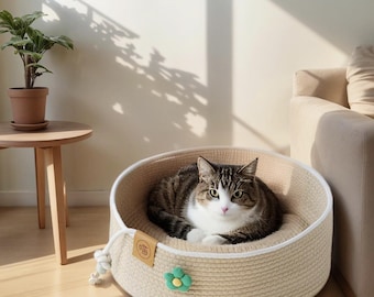 Extra Large Cat Bed for All Seasons - Cotton and Linen Weave-three colors