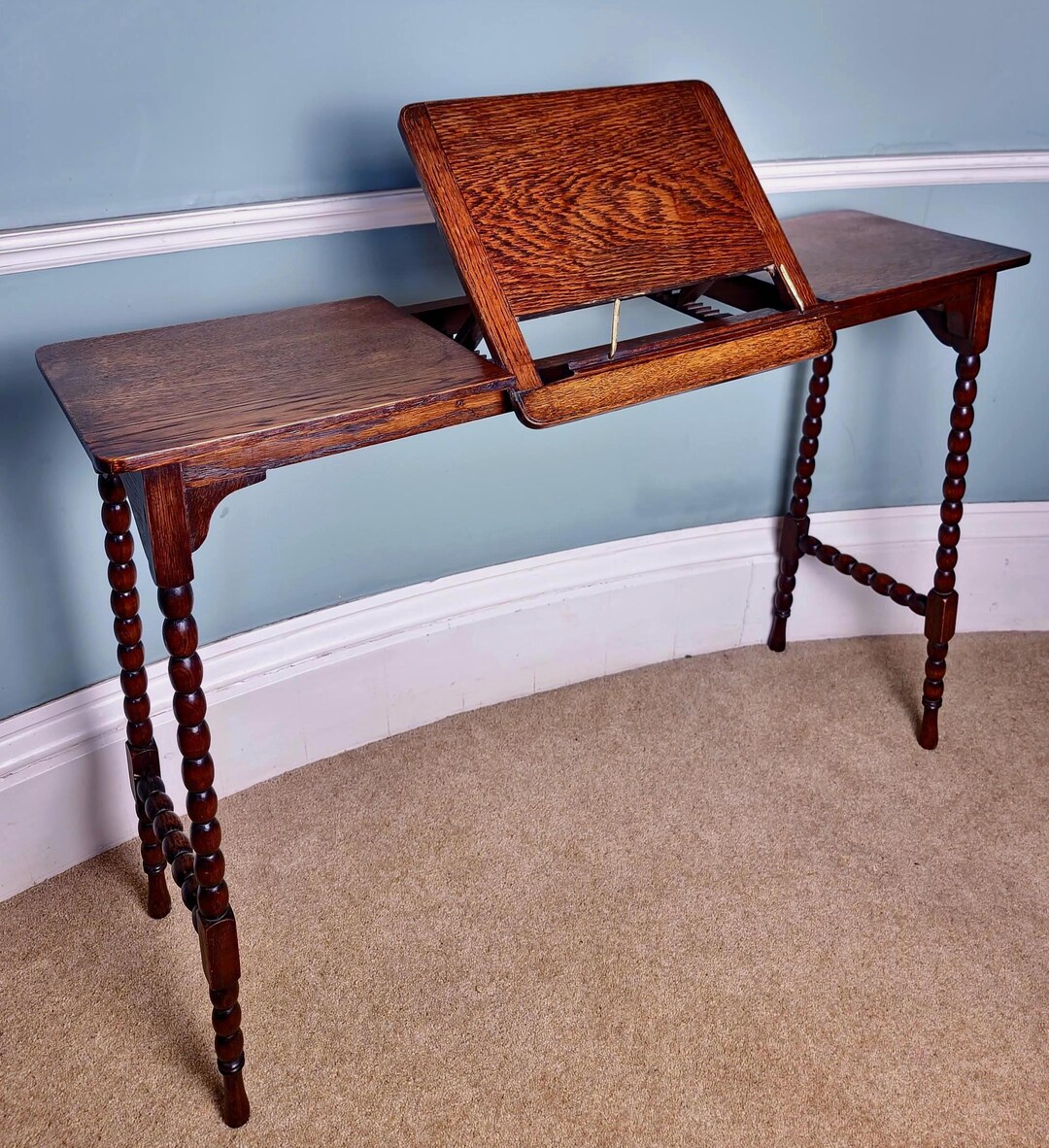 An Late 19th Century Oak Reading Table on Bobbin Turned Supports - Etsy