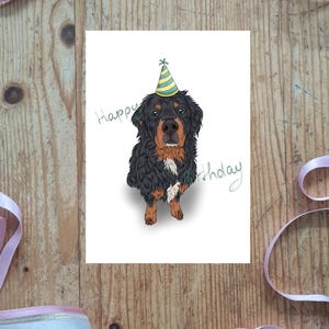 Geburtstagskarte für Hund, Faltkarte & Postkarte *schwarzer Welpe mit Geburtstagsmütze" PDF-Download DIN-A6, zum selber ausdrucken
