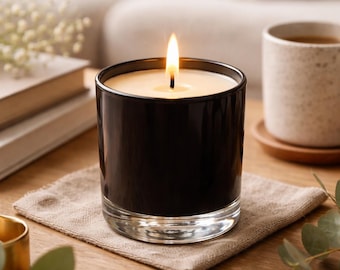 Handmade Soy Wax Candle in Black Glass | Minimalist Home Fragrance