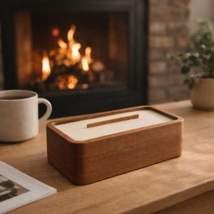 Vela de soja de madera / Recipiente rectangular de madera / Decoración minimalista para el hogar con aroma de lujo