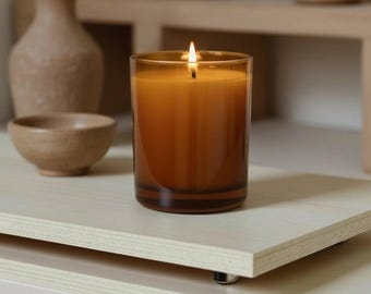 Amberkleurige sojakaars | Houten of katoenen lont | Luxe geurend