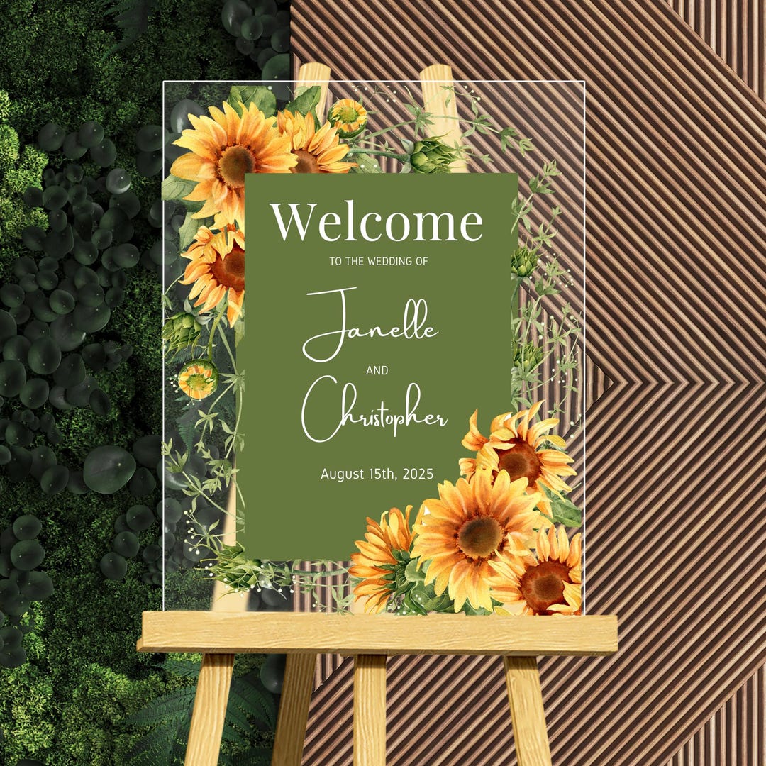 Rustic Welcome Flowers Sunflower Acrylic Wedding Welcome Sign Personalized Rustic Summer ...