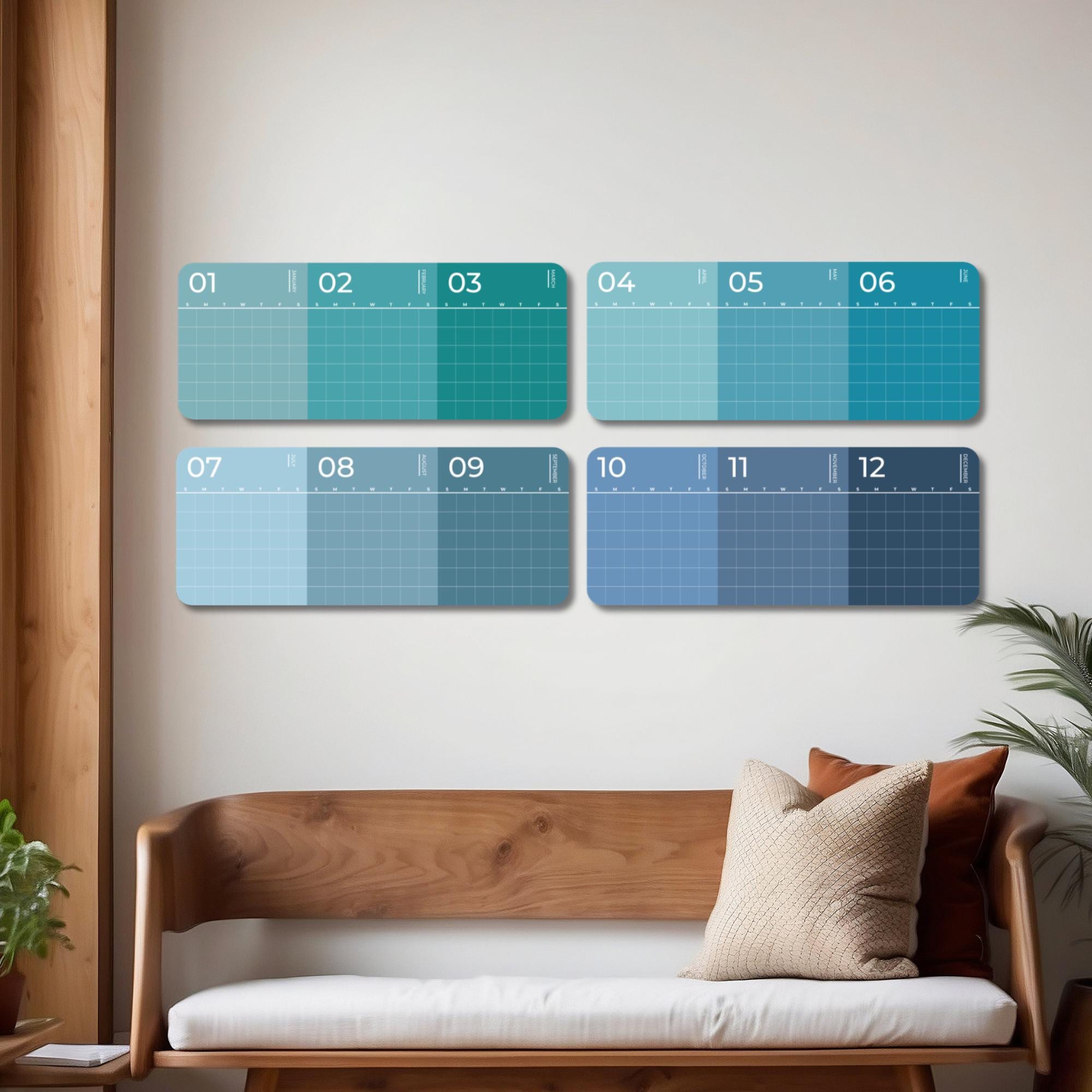 Blue Large Undated Wall Calendar Erasable Monthly Wall Planner Big Perpetual Office Decor Blue Reusable Calendar Wall Art Housewarming Gift