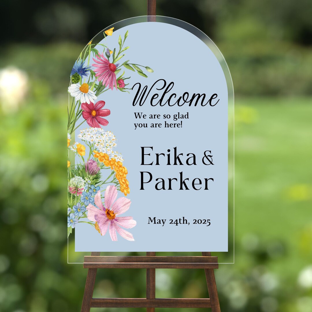 Welcome Powder Colorful Wildflower Wedding Welcome Sign Acrylic Arch Custom Printed ...