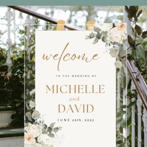 Neutral Floral Acrylic Wedding Welcome Sign Custom Printed Wedding ...
